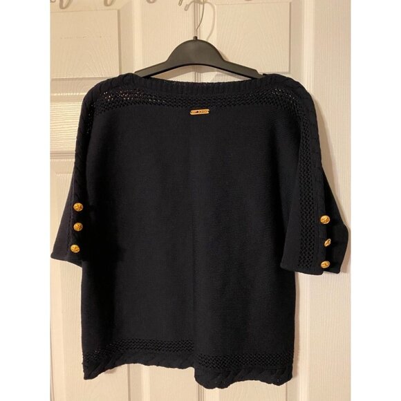 St John Sport Sweater Top Navy Blue Gold  S Small Nautical Buttons Short Sleeve - Picture 8 of 10